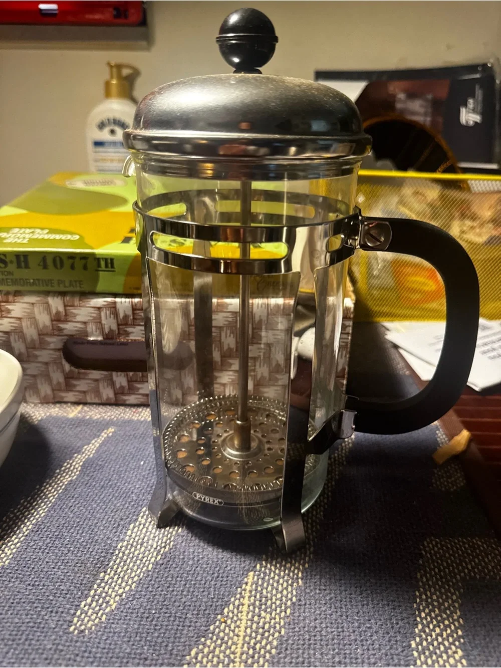 Pyrex Stainless Steel and Black-Handled French Press